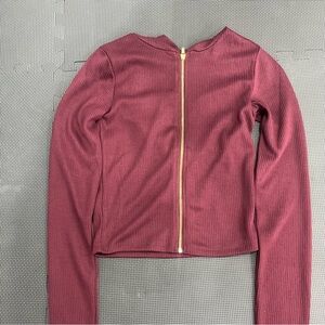 Burgundy Ribbed Zip-Up Jacket